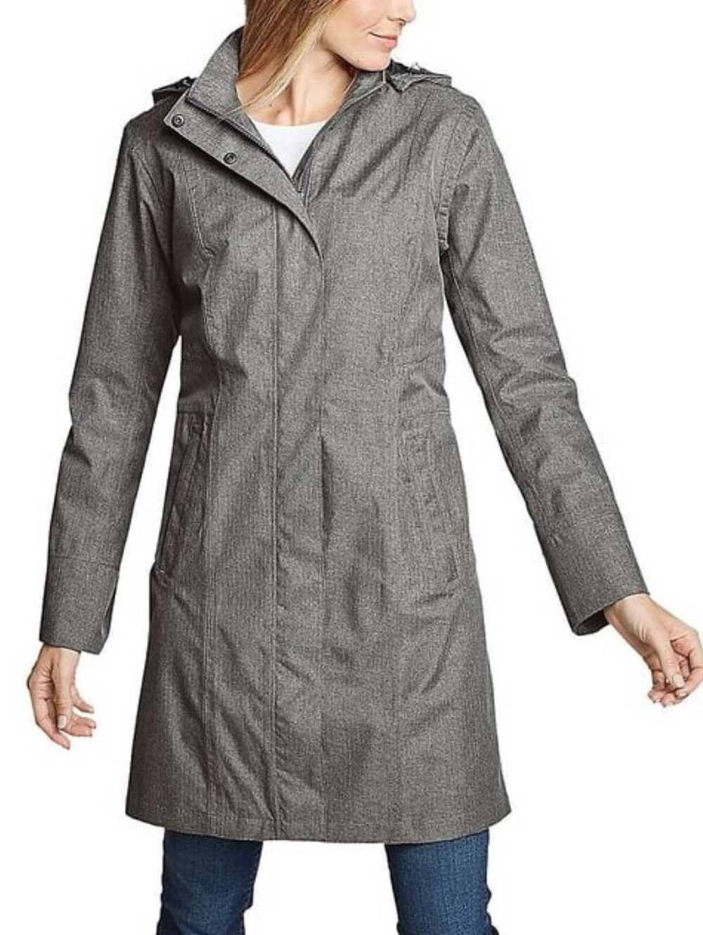 Eddie Bauer Charcoal Heather Girl On The Go Waterproof Trench Coat Misses Med